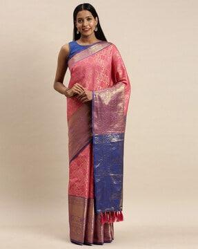 woven saree with contrast border