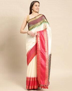 woven saree with contrast border