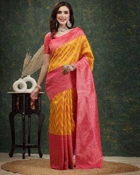 woven saree with contrast border