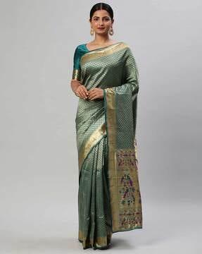 woven saree with contrast border