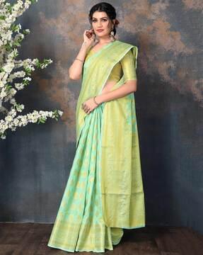 woven saree with contrast border