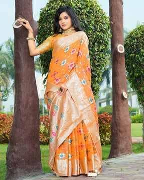 woven saree with contrast border