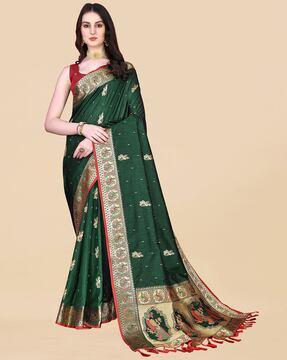 woven saree with contrast border