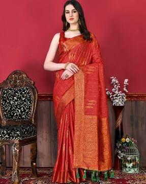 woven saree with contrast border