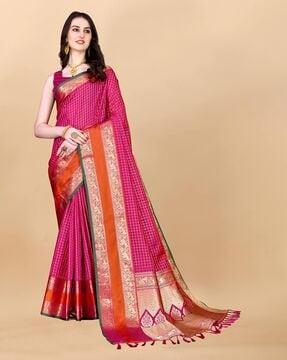 woven saree with contrast border