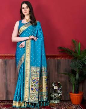 woven saree with contrast border