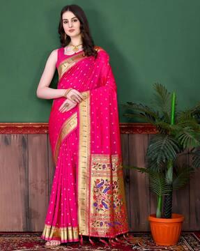 woven saree with contrast border