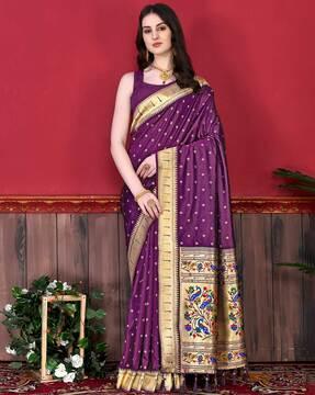 woven saree with contrast border