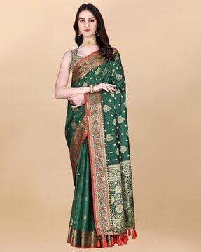 woven saree with contrast border