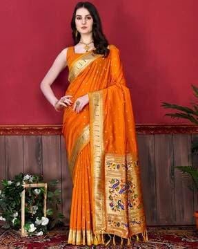 woven saree with contrast border