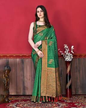 woven saree with contrast border