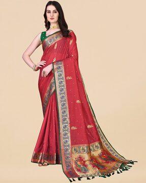 woven saree with contrast border