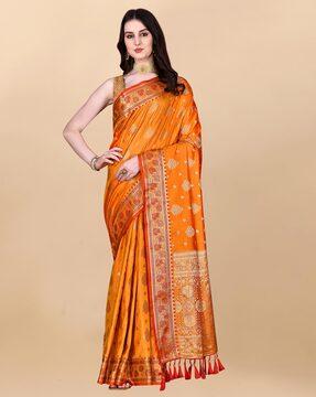 woven saree with contrast border