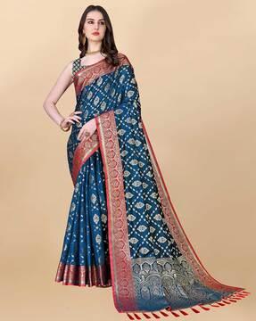 woven saree with contrast border