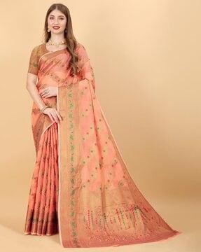 woven saree with contrast border