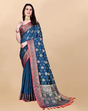 woven saree with contrast border