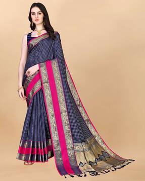 woven saree with contrast border