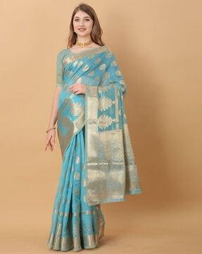 woven saree with contrast border