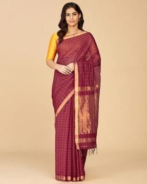 woven saree with contrast border