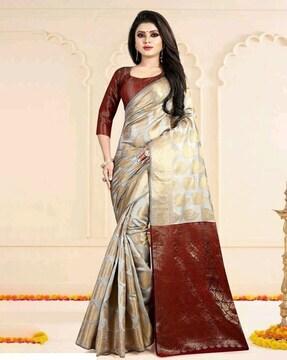 woven saree with contrast border