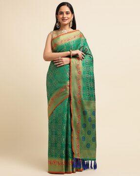 woven saree with contrast border