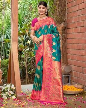 woven saree with contrast border