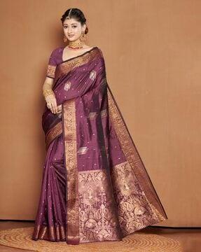 woven saree with contrast border