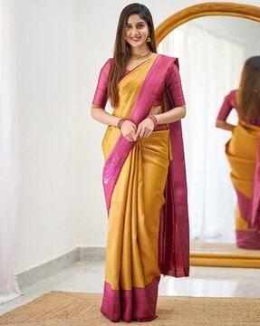 woven saree with contrast border