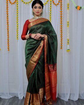 woven saree with contrast border