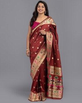 woven saree with contrast border