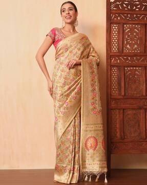 woven saree with contrast border