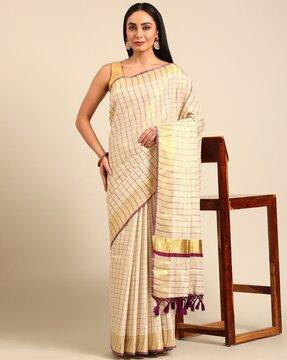 woven saree with contrast border