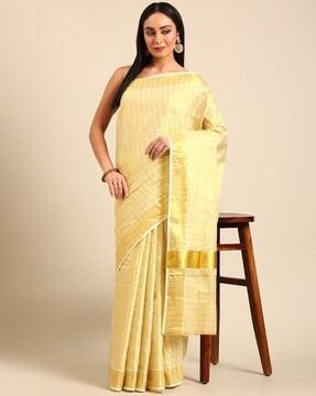 woven saree with contrast border