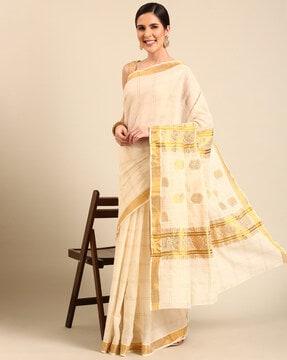 woven saree with contrast border