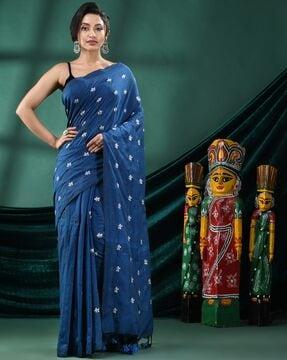 woven saree with contrast border