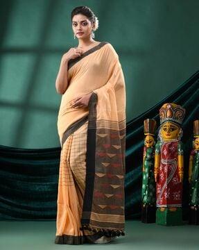 woven saree with contrast border