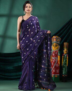 woven saree with contrast border