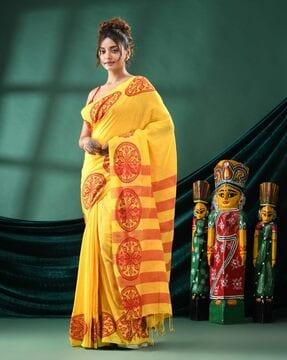 woven saree with contrast border