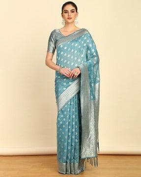 woven saree with contrast border