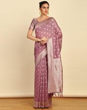 woven saree with contrast border