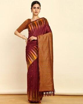 woven saree with contrast border