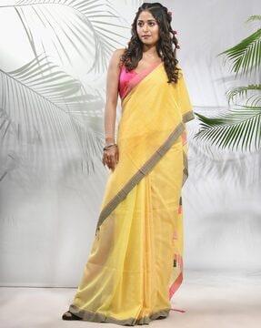 woven saree with contrast border