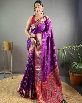 woven saree with contrast border