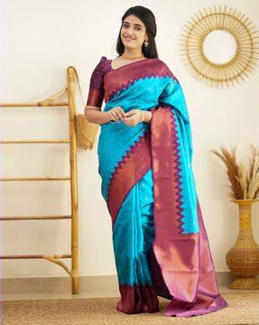 woven saree with contrast border