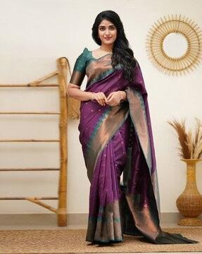 woven saree with contrast border