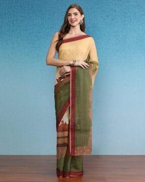 woven saree with contrast border