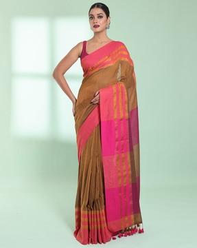 woven saree with contrast border