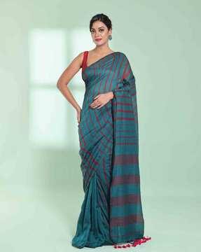 woven saree with contrast border