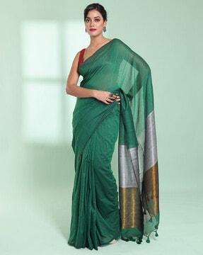 woven saree with contrast border