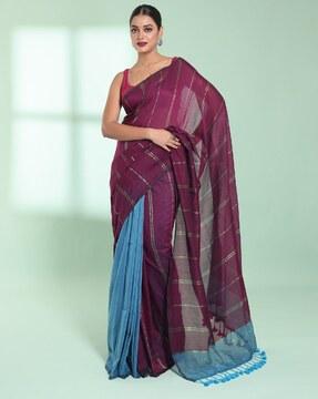 woven saree with contrast border